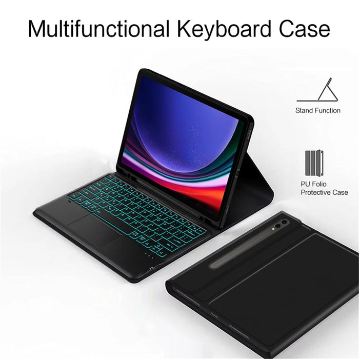 For Samsung Galaxy Tab S10+ / S9+  / S8+ / S7+ / S7 FE Backlight Touchpad Bluetooth-Compatible Keyboard with Pen Slot Leather Tablet Case - 3