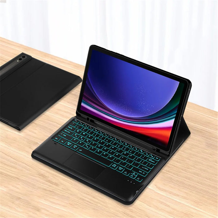 For Samsung Galaxy Tab S10+ / S9+  / S8+ / S7+ / S7 FE Backlight Touchpad Bluetooth-Compatible Keyboard with Pen Slot Leather Tablet Case - 7