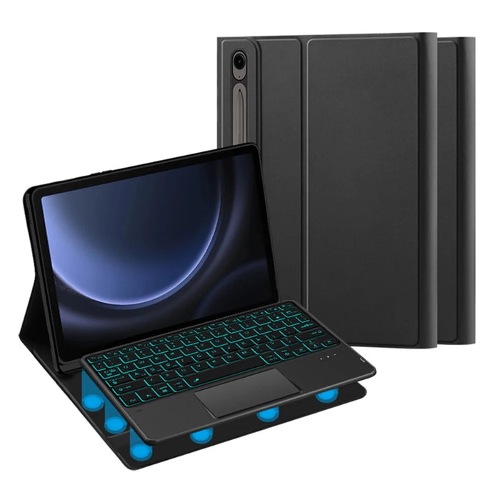 For Samsung Galaxy Tab S10 FE / S9 FE / S9 / S8 / S7 Backlight Touchpad Bluetooth-Compatible Keyboard with Pen Slot Leather Tablet Case - 1