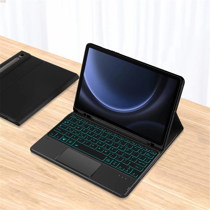 For Samsung Galaxy Tab S10 FE / S9 FE / S9 / S8 / S7 Backlight Touchpad Bluetooth-Compatible Keyboard with Pen Slot Leather Tablet Case - 7