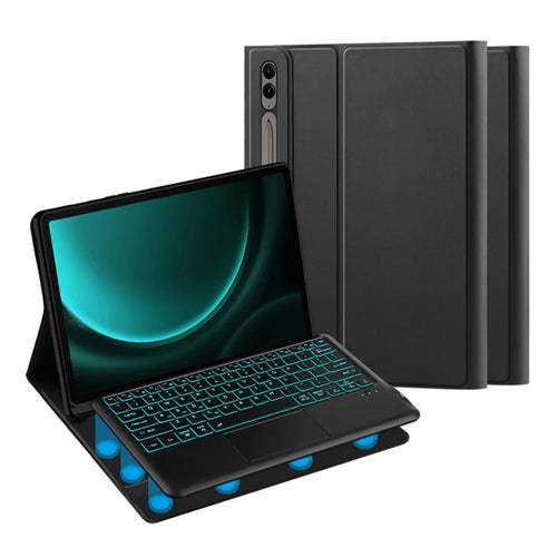 For Samsung Galaxy Tab S9 FE+ Backlight Touchpad Bluetooth-compatible Keyboard with Pen Slot Leather Tablet Case - 1