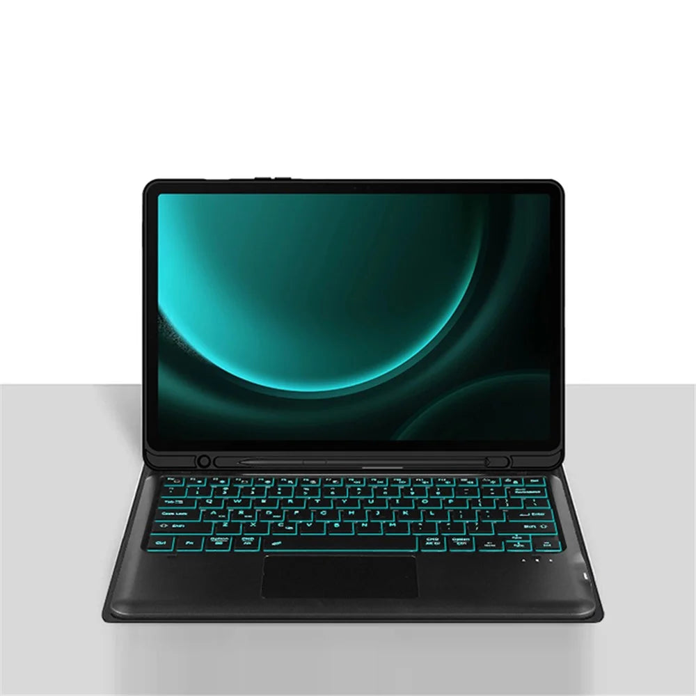 For Samsung Galaxy Tab S9 FE+ Backlight Touchpad Bluetooth-compatible Keyboard with Pen Slot Leather Tablet Case - 2