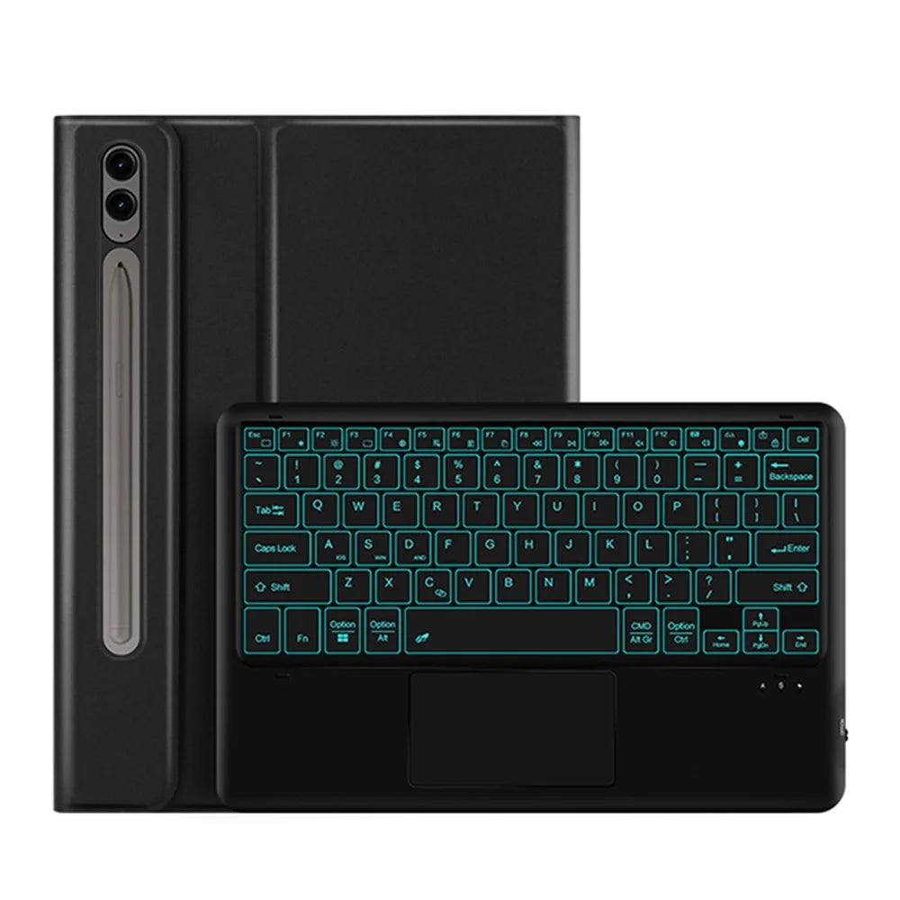 For Samsung Galaxy Tab S9 FE+ Backlight Touchpad Bluetooth-compatible Keyboard with Pen Slot Leather Tablet Case - 6