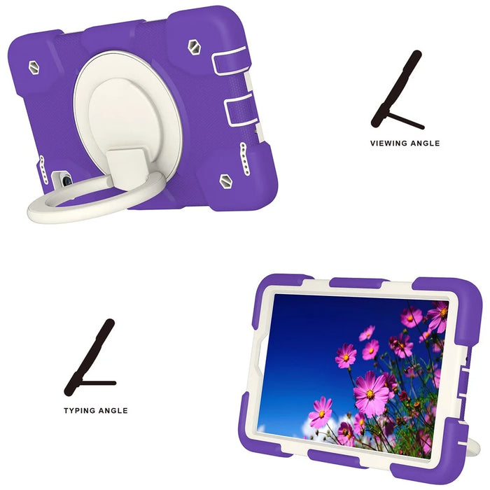 For Samsung Galaxy Tab A9 Case PC+Silicone Ring Kickstand Tablet Cover with Shoulder Strap -  Dark Purple - 2