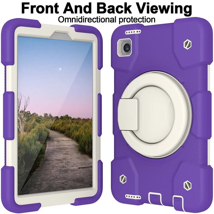 For Samsung Galaxy Tab A9 Case PC+Silicone Ring Kickstand Tablet Cover with Shoulder Strap -  Dark Purple - 3