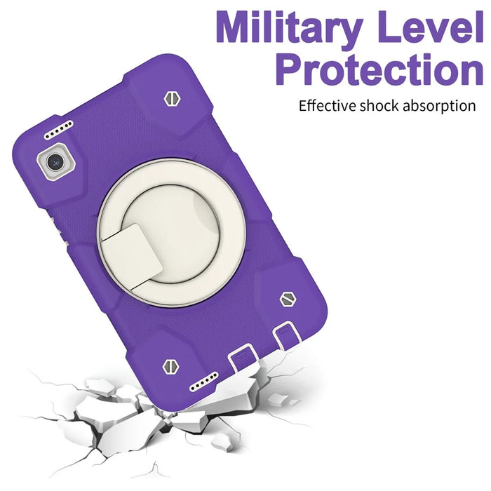 For Samsung Galaxy Tab A9 Case PC+Silicone Ring Kickstand Tablet Cover with Shoulder Strap -  Dark Purple - 4