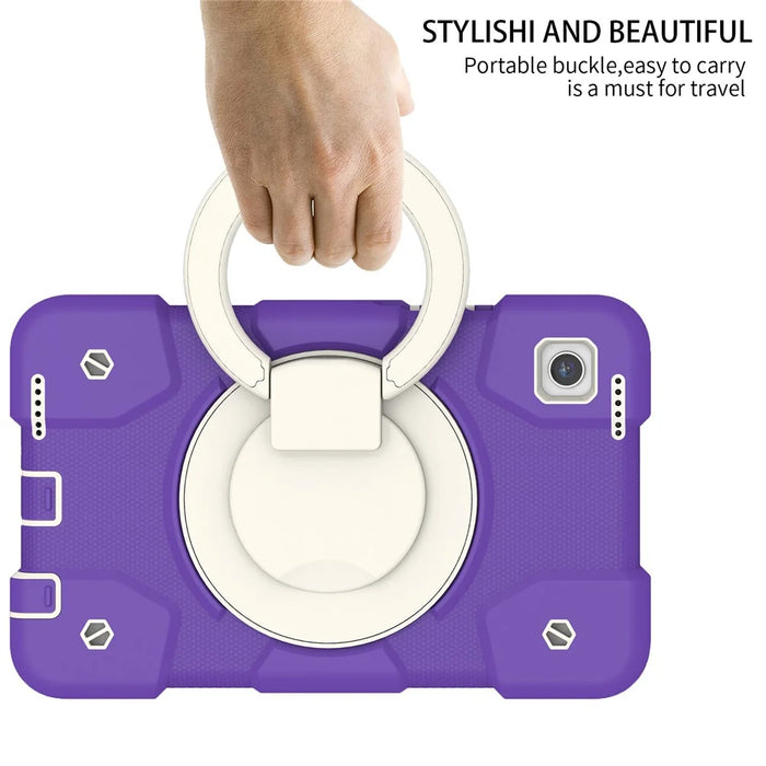 For Samsung Galaxy Tab A9 Case PC+Silicone Ring Kickstand Tablet Cover with Shoulder Strap -  Dark Purple - 6