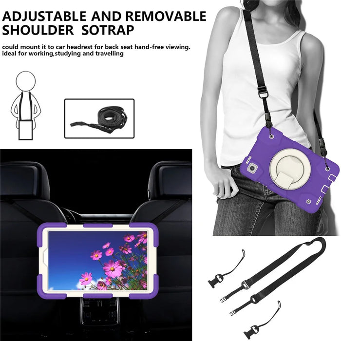 For Samsung Galaxy Tab A9 Case PC+Silicone Ring Kickstand Tablet Cover with Shoulder Strap -  Dark Purple - 7