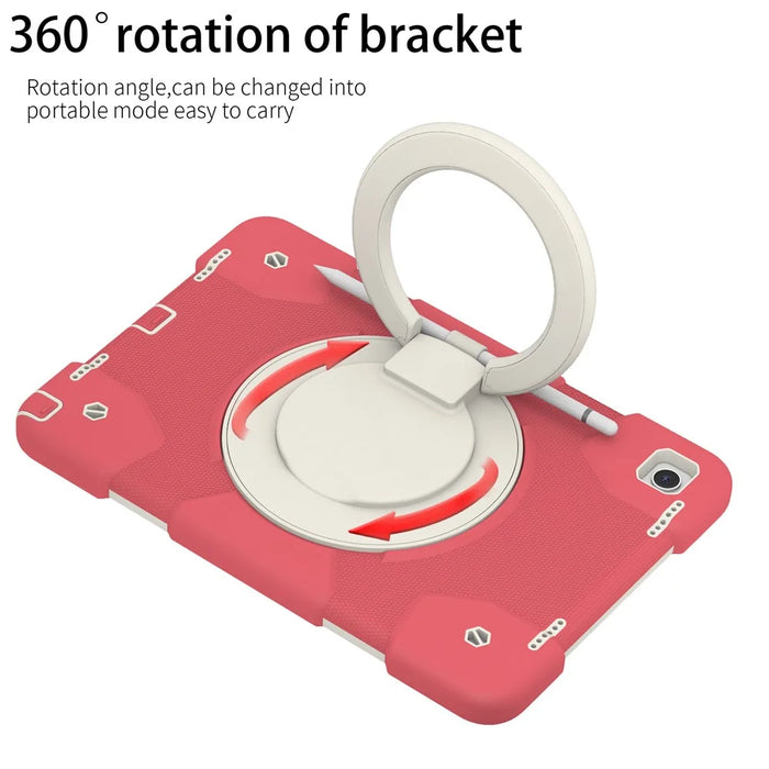 For Samsung Galaxy Tab A9+ Case Scratch-proof PC+Silicone Tablet Cover with Ring Kickstand - Begonia Red - 5
