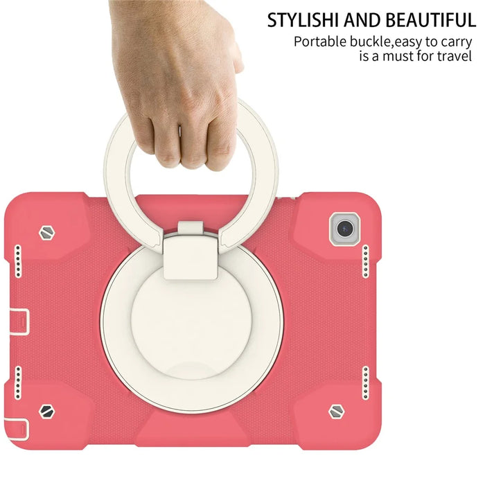 For Samsung Galaxy Tab A9+ Case Scratch-proof PC+Silicone Tablet Cover with Ring Kickstand - Begonia Red - 6