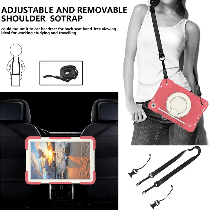For Samsung Galaxy Tab A9+ Case Scratch-proof PC+Silicone Tablet Cover with Ring Kickstand - Begonia Red - 7