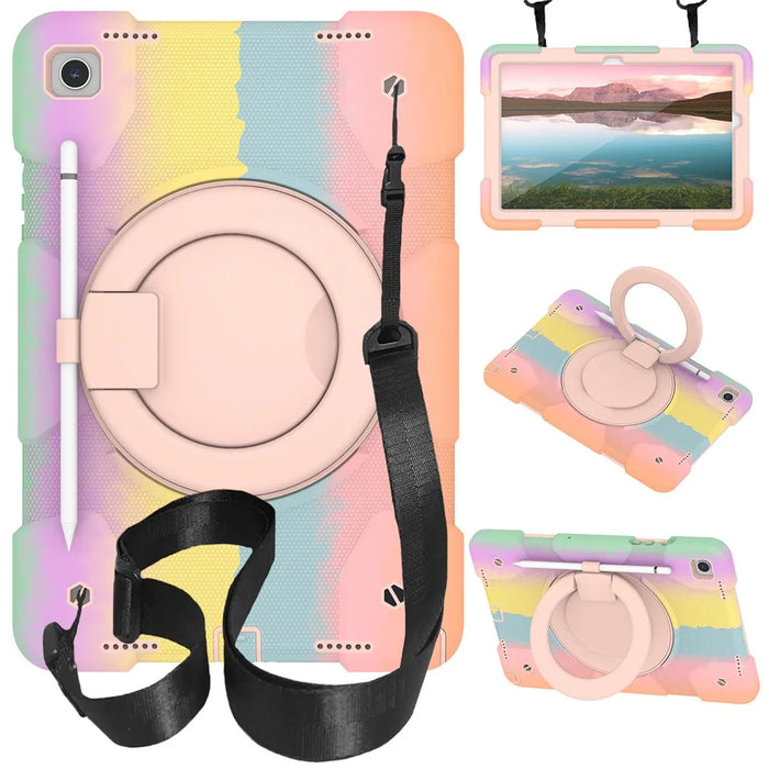 For Samsung Galaxy Tab A9+ Tablet Case PC+Silicone Rotatable Kickstand Protective Cover - Colorful Rose Gold - 1