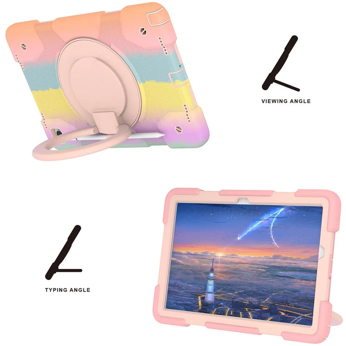 For Samsung Galaxy Tab A9+ Tablet Case PC+Silicone Rotatable Kickstand Protective Cover - Colorful Rose Gold - 2