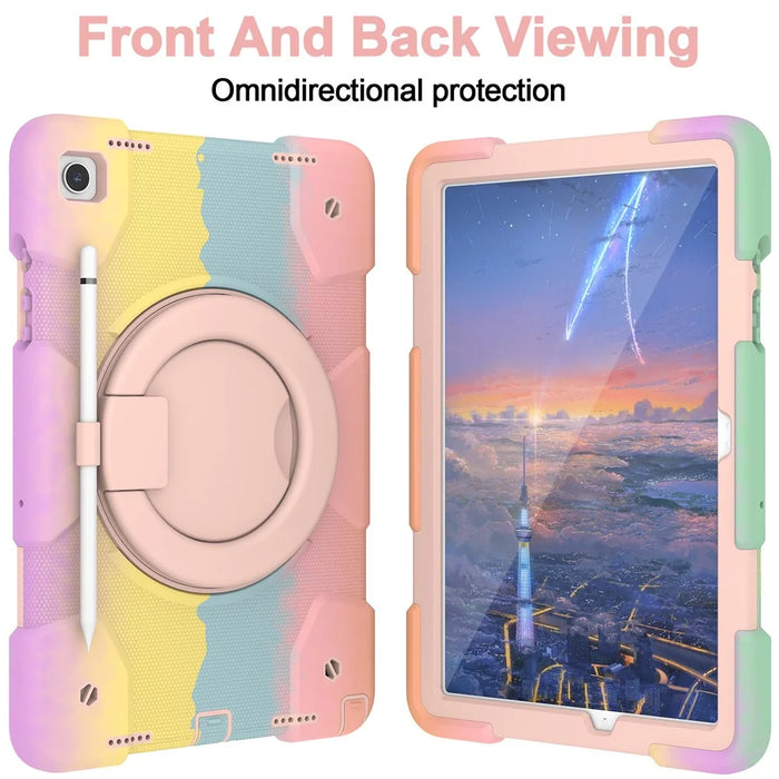 For Samsung Galaxy Tab A9+ Tablet Case PC+Silicone Rotatable Kickstand Protective Cover - Colorful Rose Gold - 3