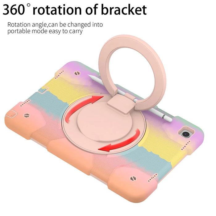 For Samsung Galaxy Tab A9+ Tablet Case PC+Silicone Rotatable Kickstand Protective Cover - Colorful Rose Gold - 5