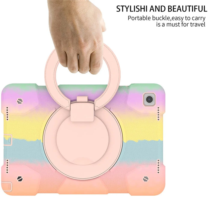 For Samsung Galaxy Tab A9+ Tablet Case PC+Silicone Rotatable Kickstand Protective Cover - Colorful Rose Gold - 6