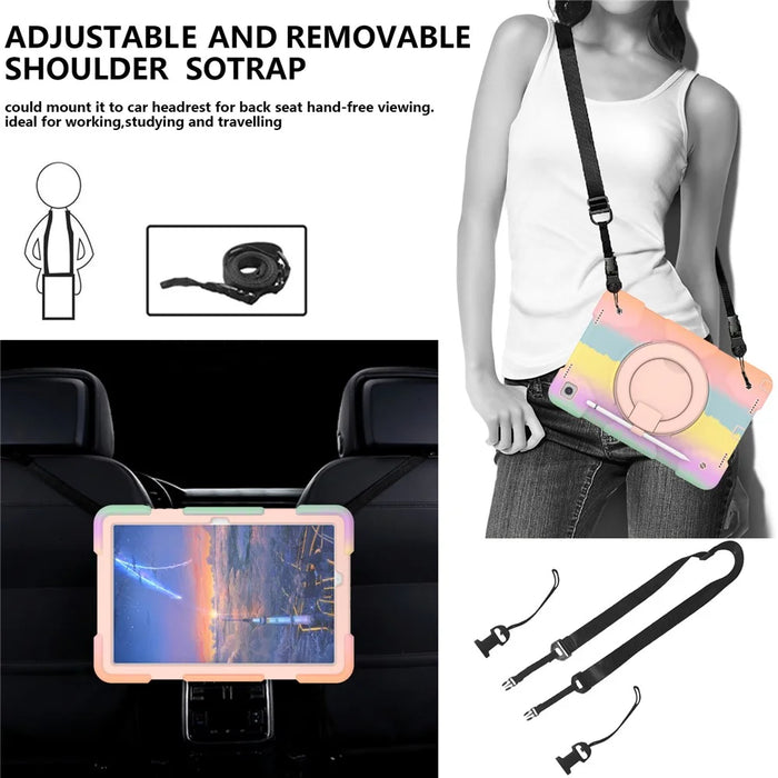 For Samsung Galaxy Tab A9+ Tablet Case PC+Silicone Rotatable Kickstand Protective Cover - Colorful Rose Gold - 7