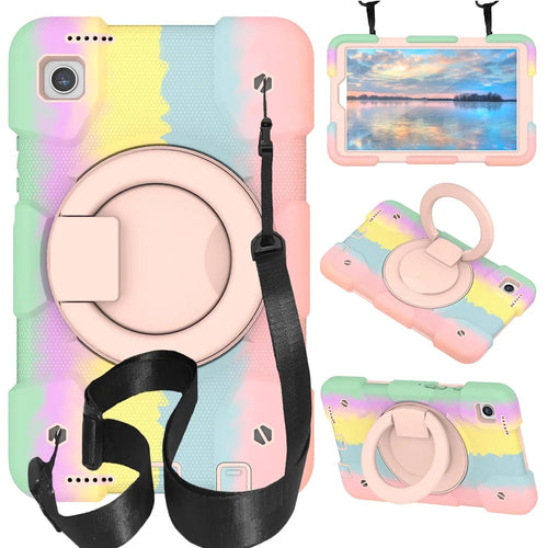 Tablet Cases for Samsung Galaxy Tab A9 Shell PC+Silicone Protective Case with Shoulder Strap - Colorful Rose Gold - 1