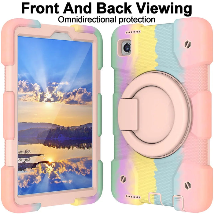 Tablet Cases for Samsung Galaxy Tab A9 Shell PC+Silicone Protective Case with Shoulder Strap - Colorful Rose Gold - 3
