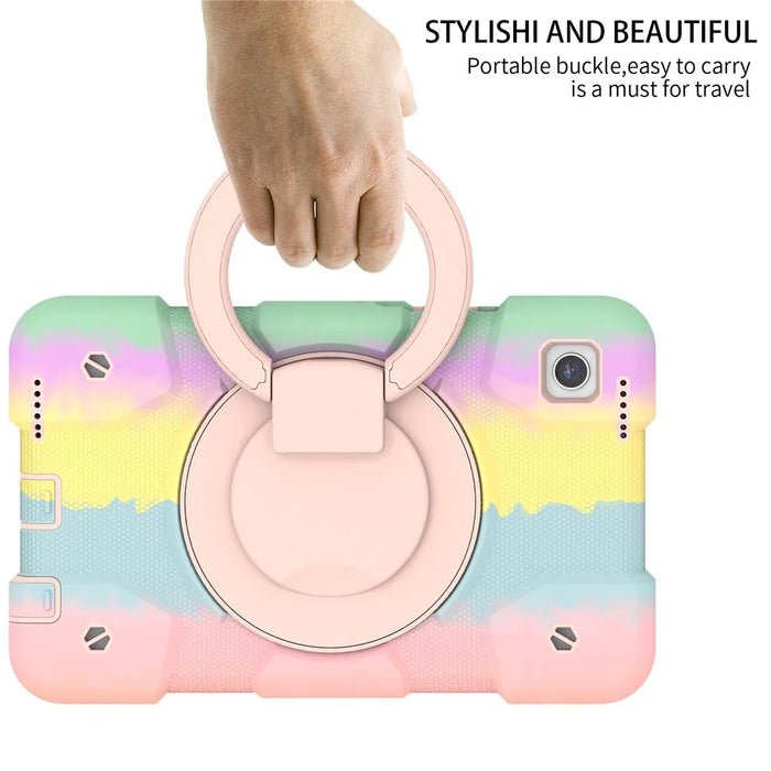 Tablet Cases for Samsung Galaxy Tab A9 Shell PC+Silicone Protective Case with Shoulder Strap - Colorful Rose Gold - 6
