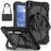 For Samsung Galaxy Tab A9+ Rugged Case Handle Kickstand Tablet Cover with Shoulder Strap - Black+Black - 1