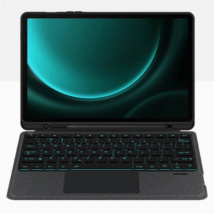 For Samsung Galaxy Tab S9 FE+ Leather Case + Bluetooth-compatible Keyboard with Backlight Trackpad - 3