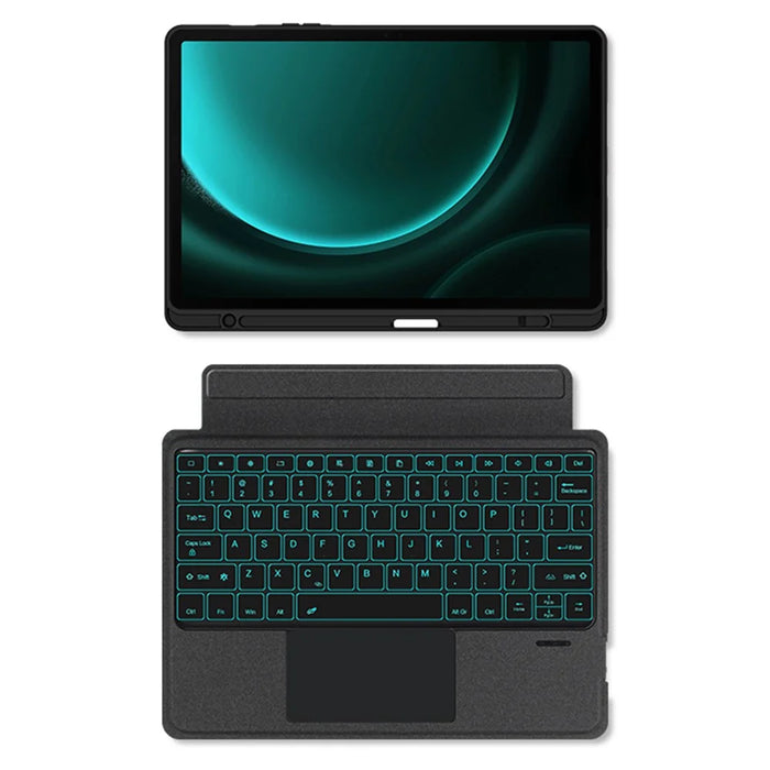 For Samsung Galaxy Tab S9 FE+ Leather Case + Bluetooth-compatible Keyboard with Backlight Trackpad - 4