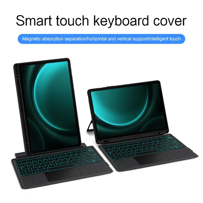 For Samsung Galaxy Tab S9 FE+ Leather Case + Bluetooth-compatible Keyboard with Backlight Trackpad - 7