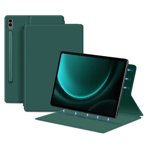 For Samsung Galaxy Tab S9 FE+ Leather Case Stand Magnetic Tablet Cover with Auto Sleep / Wake - Green - 1