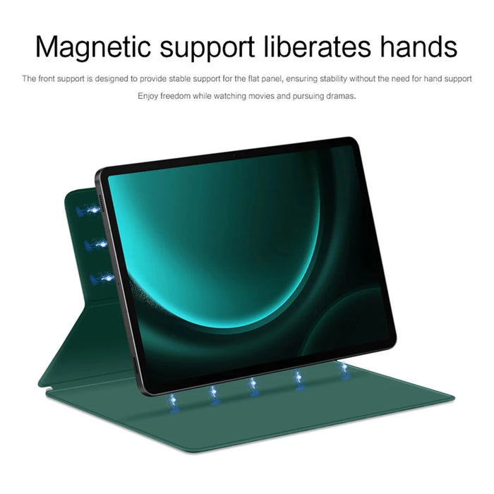 For Samsung Galaxy Tab S9 FE+ Leather Case Stand Magnetic Tablet Cover with Auto Sleep / Wake - Green - 2