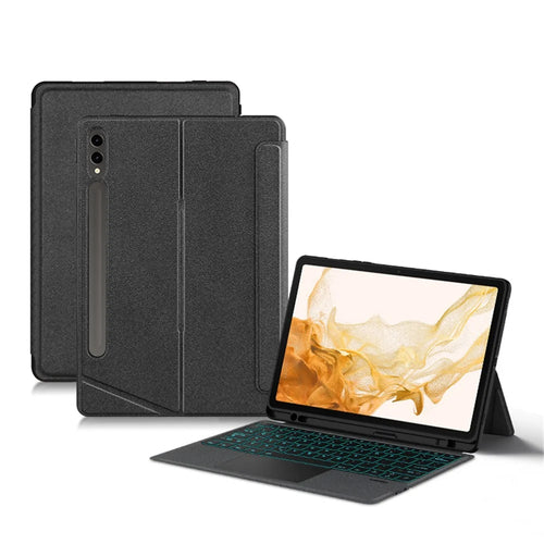 For Samsung Galaxy Tab S8+ / S7+ / S7 FE Leather Case + Bluetooth-Compatible Keyboard with Backlight Trackpad - 1