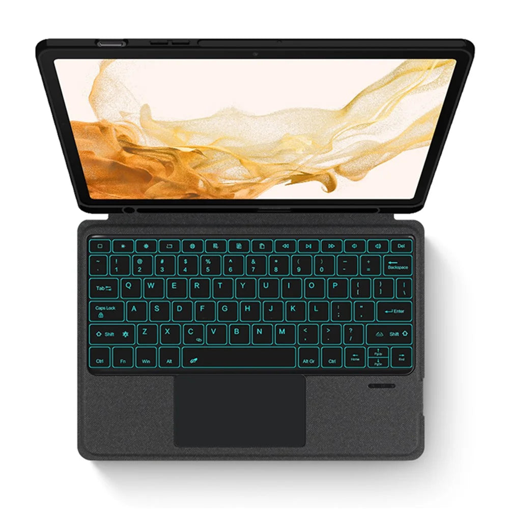 For Samsung Galaxy Tab S8+ / S7+ / S7 FE Leather Case + Bluetooth-Compatible Keyboard with Backlight Trackpad - 2