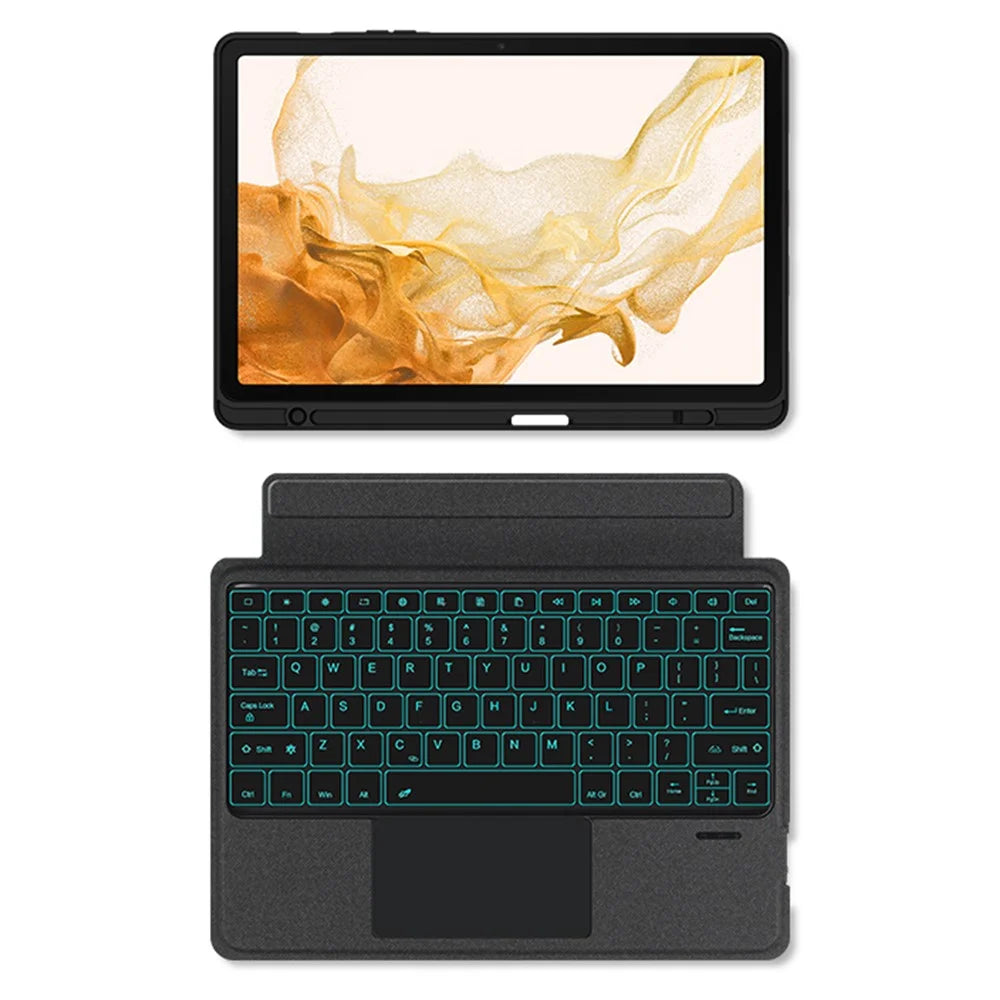 For Samsung Galaxy Tab S8+ / S7+ / S7 FE Leather Case + Bluetooth-Compatible Keyboard with Backlight Trackpad - 5