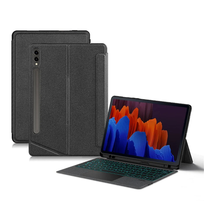 For Samsung Galaxy Tab S7+ Leather Case + Bluetooth-compatible Keyboard with Backlight Trackpad - 1