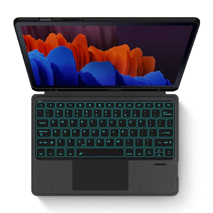 For Samsung Galaxy Tab S7+ Leather Case + Bluetooth-compatible Keyboard with Backlight Trackpad - 2