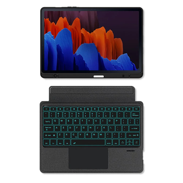 For Samsung Galaxy Tab S7+ Leather Case + Bluetooth-compatible Keyboard with Backlight Trackpad - 5