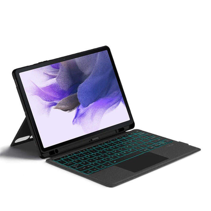For Samsung Galaxy Tab S10+ / S9+ Leather Case + Bluetooth-Compatible Keyboard with Backlight Trackpad - 3