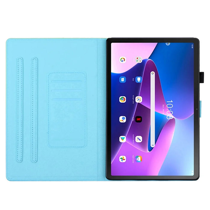 For Lenovo Tab M10 (Gen 3) Leather Folio Stand Cover Pattern Tablet Case with Card Holder - Moonlight Owl - 3