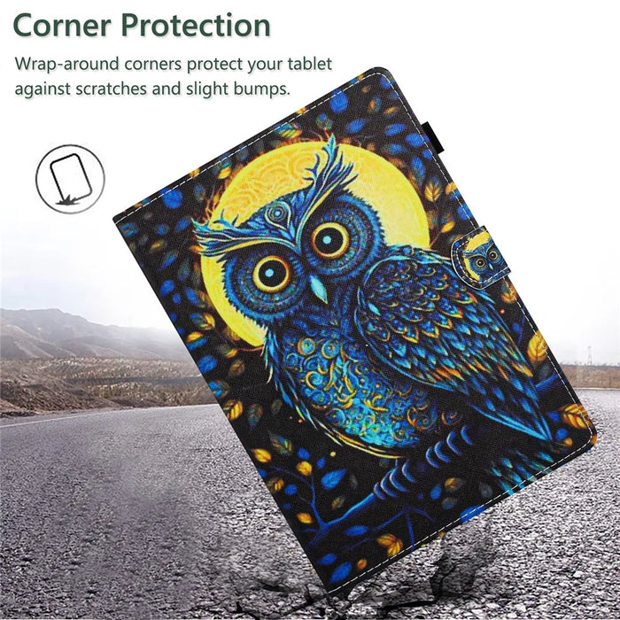 For Lenovo Tab M10 (Gen 3) Leather Folio Stand Cover Pattern Tablet Case with Card Holder - Moonlight Owl - 5