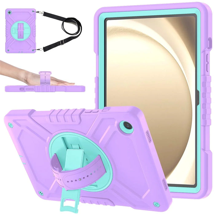 X-Shaped Series for Samsung Galaxy Tab A9+ Case PC+Silicone Rugged Shockproof Tablet Cover - Purple+Cyan - 1