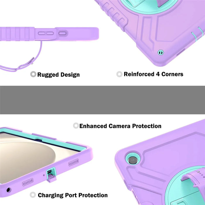 X-Shaped Series for Samsung Galaxy Tab A9+ Case PC+Silicone Rugged Shockproof Tablet Cover - Purple+Cyan - 4