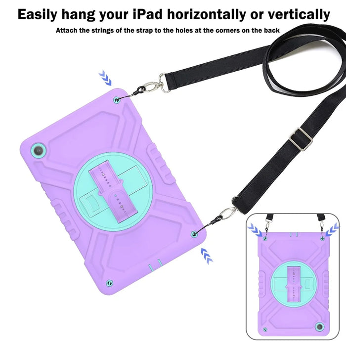 X-Shaped Series for Samsung Galaxy Tab A9+ Case PC+Silicone Rugged Shockproof Tablet Cover - Purple+Cyan - 6
