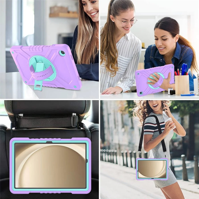 X-Shaped Series for Samsung Galaxy Tab A9+ Case PC+Silicone Rugged Shockproof Tablet Cover - Purple+Cyan - 7