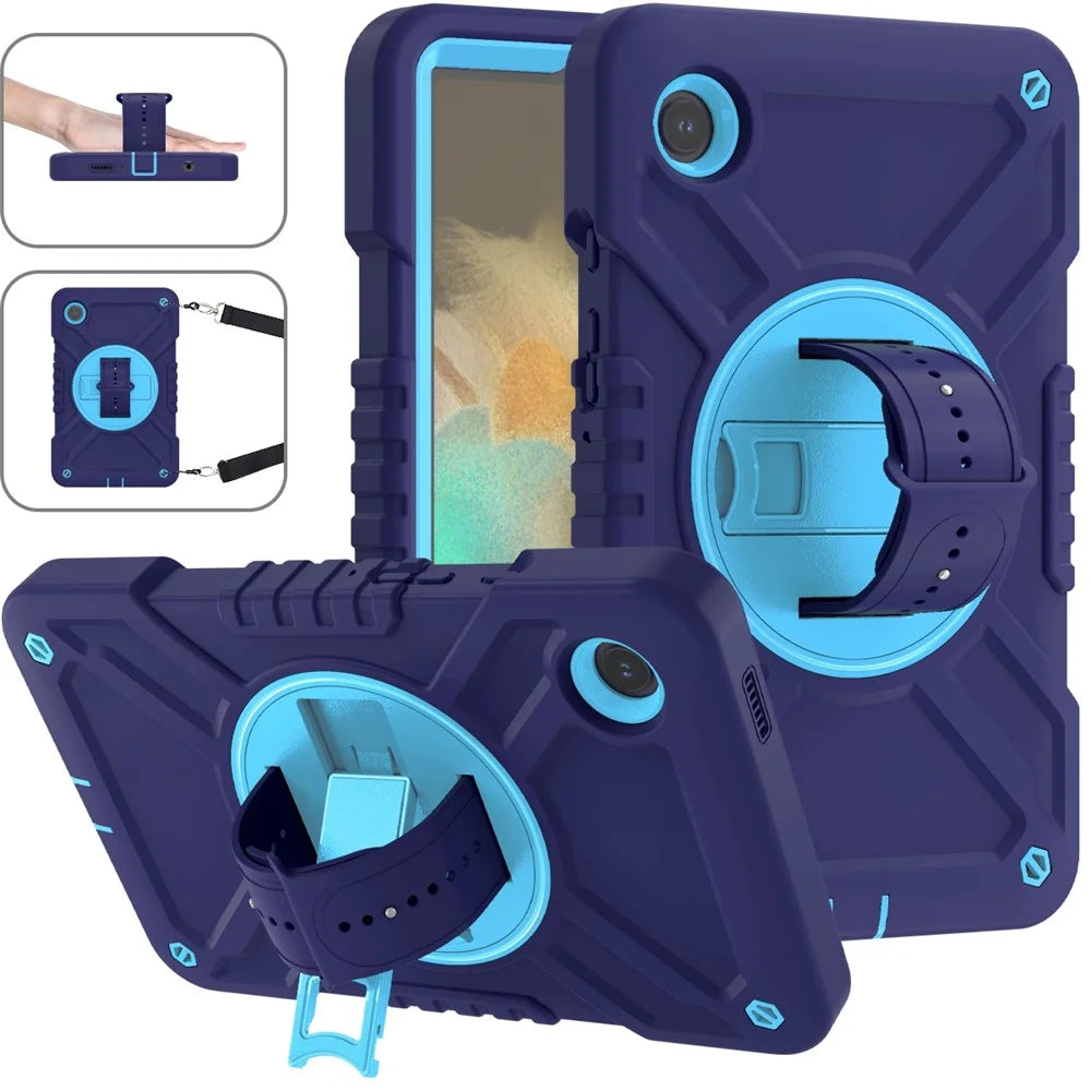 X-Shaped Series for Samsung Galaxy Tab A9 Protective Cover Kickstand Tablet Case with Shoulder Strap - Navy Blue+Sky Blue - 2
