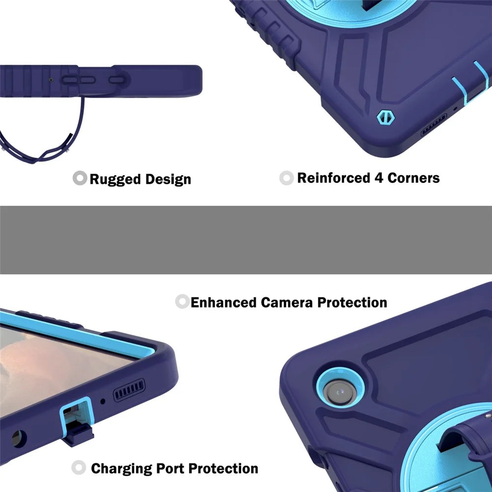 X-Shaped Series for Samsung Galaxy Tab A9 Protective Cover Kickstand Tablet Case with Shoulder Strap - Navy Blue+Sky Blue - 4