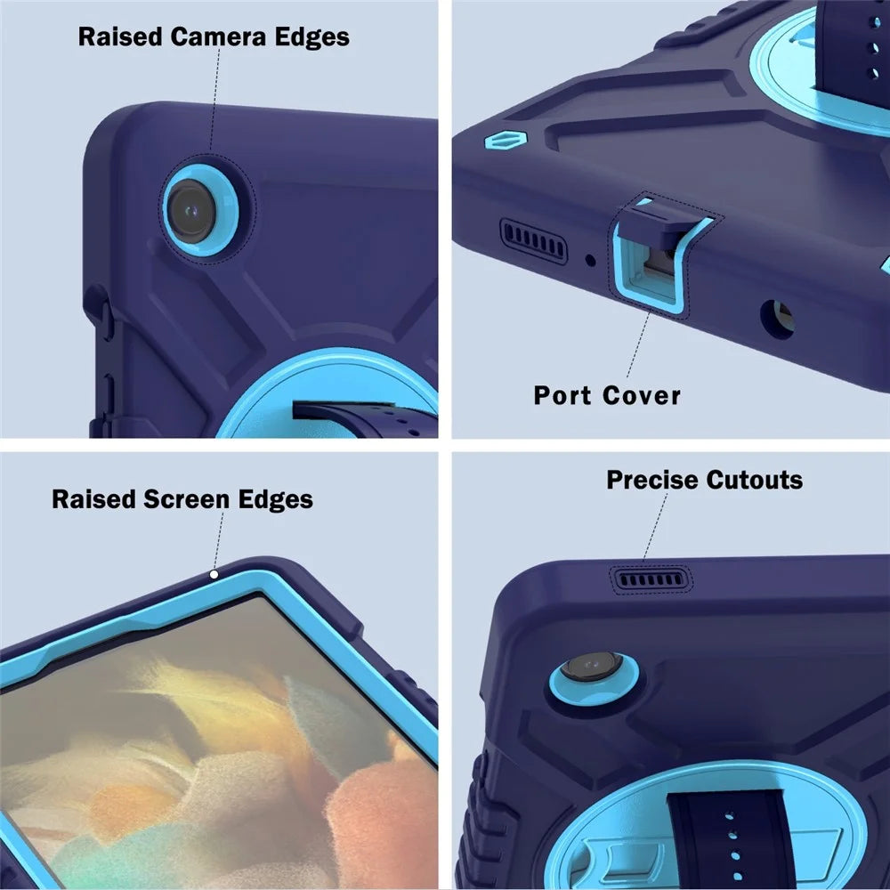 X-Shaped Series for Samsung Galaxy Tab A9 Protective Cover Kickstand Tablet Case with Shoulder Strap - Navy Blue+Sky Blue - 5