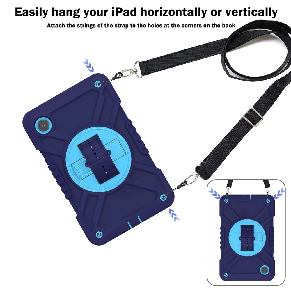 X-Shaped Series for Samsung Galaxy Tab A9 Protective Cover Kickstand Tablet Case with Shoulder Strap - Navy Blue+Sky Blue - 6