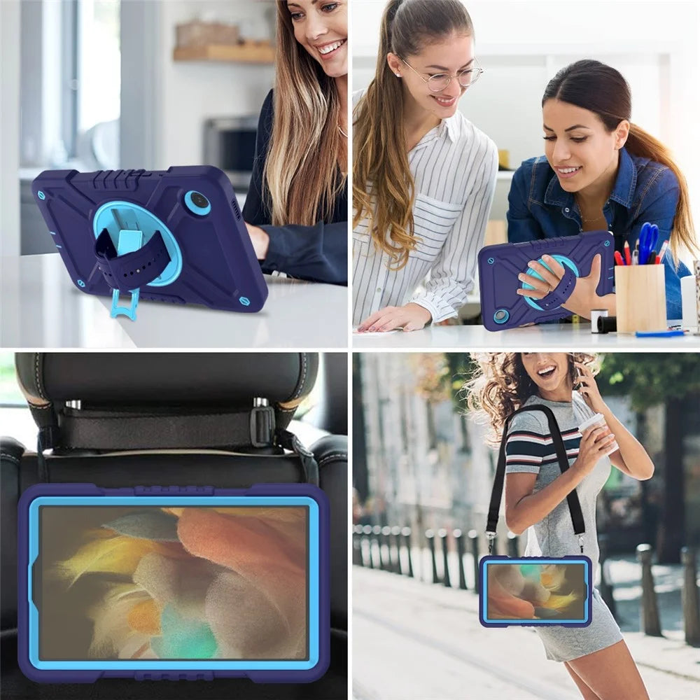 X-Shaped Series for Samsung Galaxy Tab A9 Protective Cover Kickstand Tablet Case with Shoulder Strap - Navy Blue+Sky Blue - 7