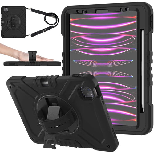 X-Shaped Series for iPad Pro 11 (2018) / (2020) / (2021) / (2022) / iPad Air (2020) / (2022) Case Kickstand Protective Cover - All Black - 1