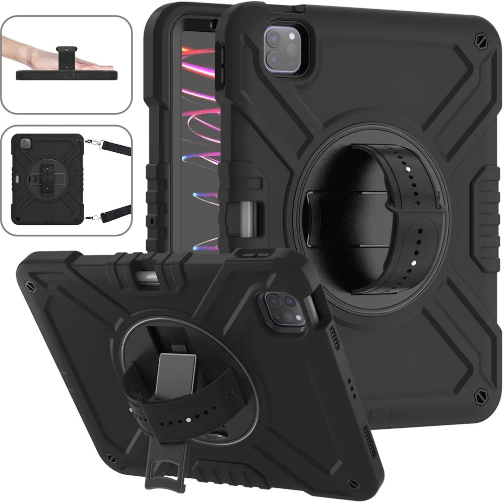 X-Shaped Series for iPad Pro 11 (2018) / (2020) / (2021) / (2022) / iPad Air (2020) / (2022) Case Kickstand Protective Cover - All Black - 2